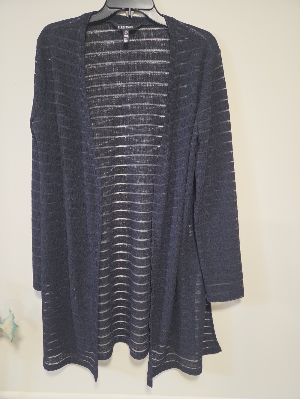 Ellen Tracy Navy Open-Front Lightweight Knit Sweater